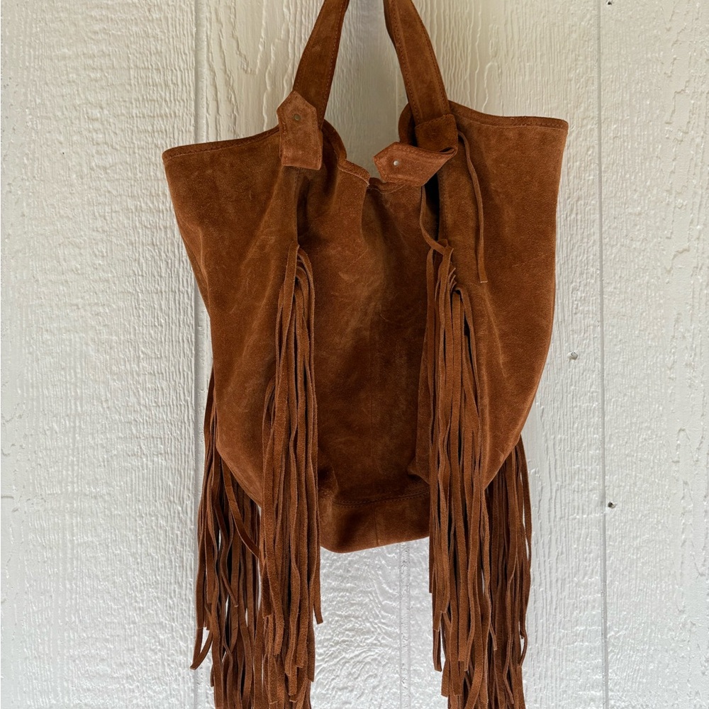 Cynthia Vincent Suede Tote with Fringe - Tan